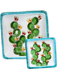 Square Plate Green Edge Prickly Pears