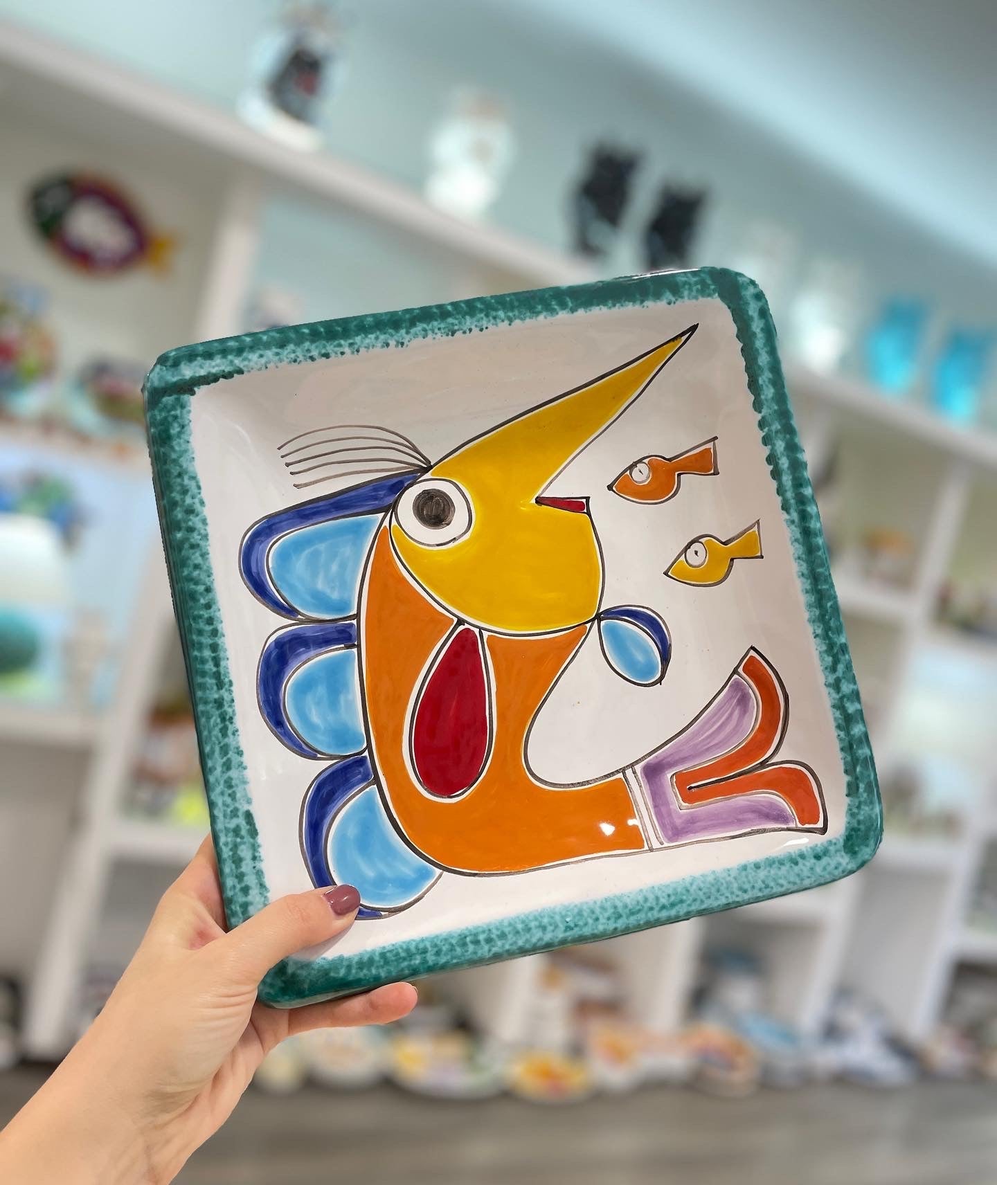 Square Plate with Green Edge Swordfish