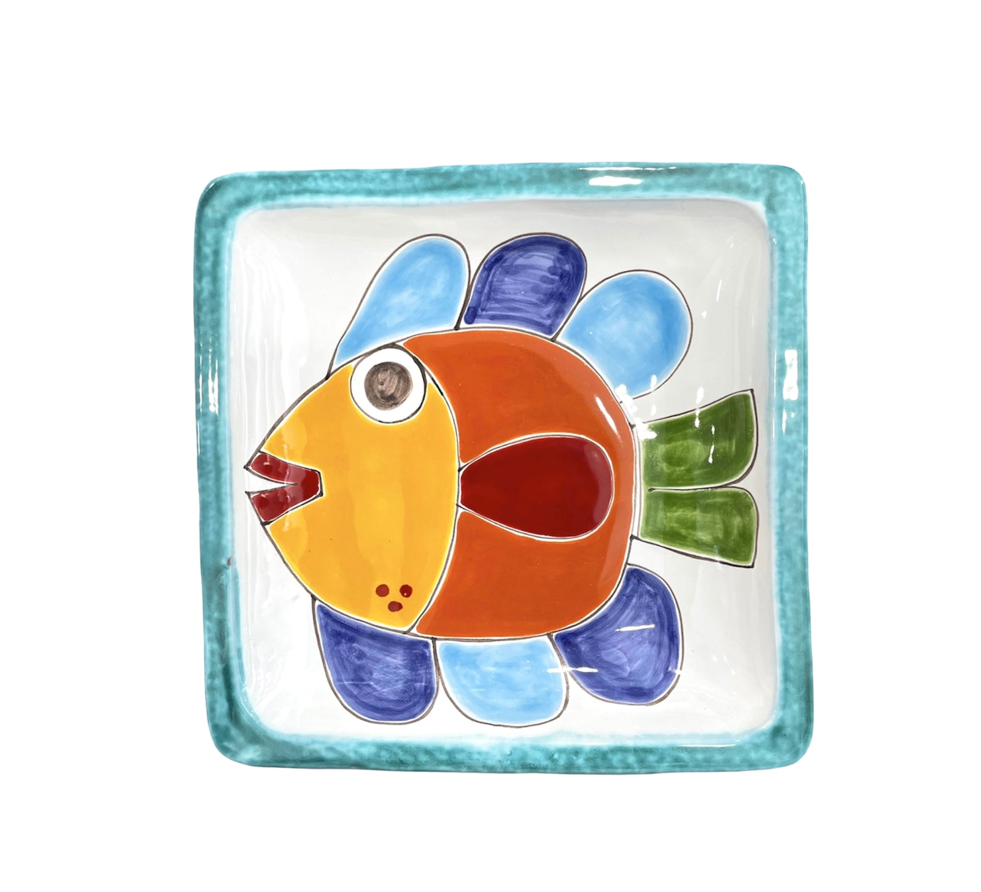 Square Plate with Green Fish Border